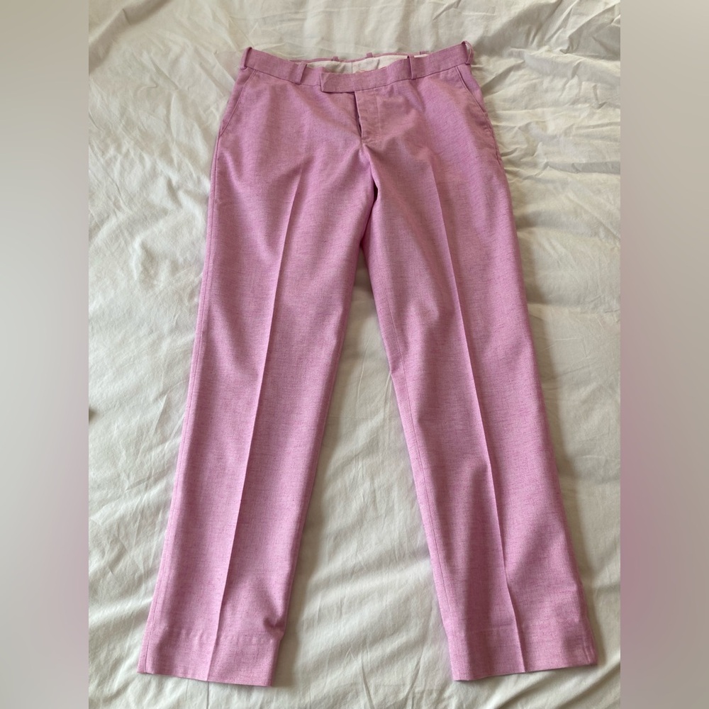 Men Linen Suit, 2 Piece - Pink - Picture 5 of 14